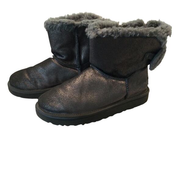 UGG Womens Arielle Mini Bailey Fur Bow Boots Black Metallic Y2K Suede US 5 EU 36 - Picture 3 of 11